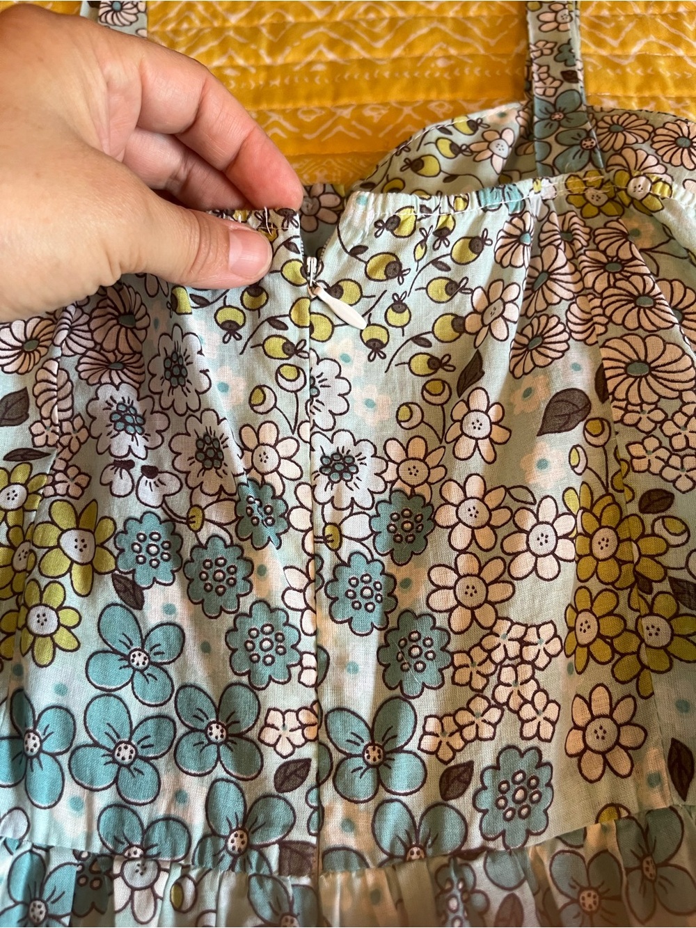 Floral Vintage Spaghetti-Strap Sundress in Aqua and Yellow - Picture 9 of 12